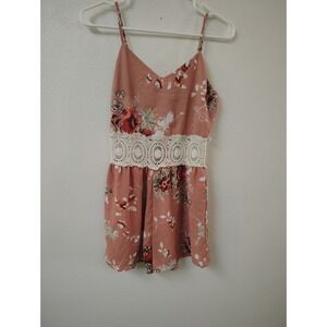 rue21 Floral Crochet Waist Romper Pink Boho‎ V-Neck Sleeveless Small